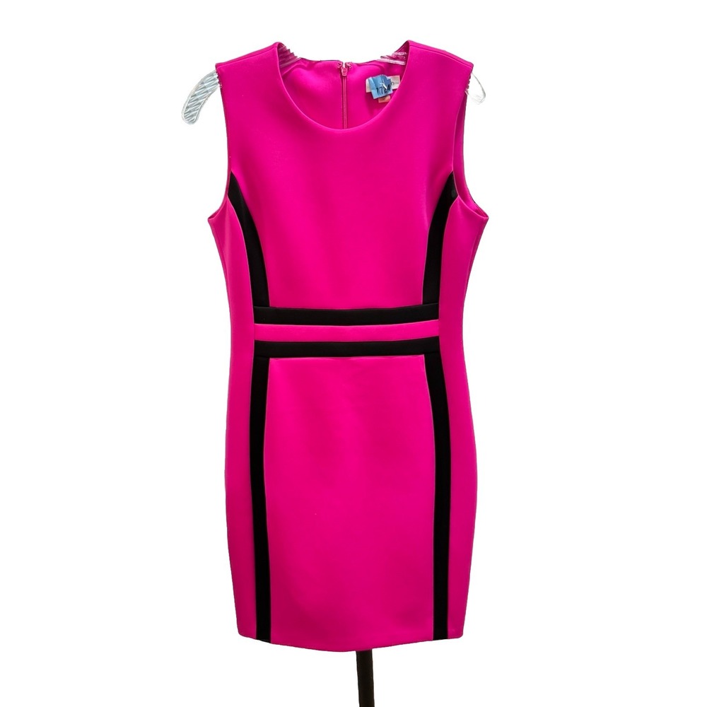 Calvin Klein Colorblock Sheath Dress Size 10 Hot Pink Black Sleeveless Career